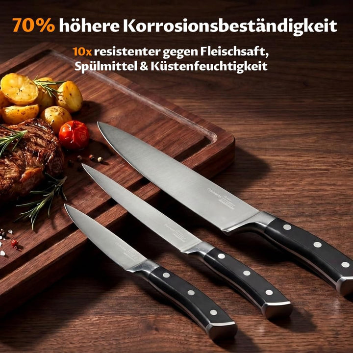 OAKSWARE Messerset, Küchenmesser Set 3-tlg hochwertigem Carbon Edelstahl, Ultra Scharfes Messer set