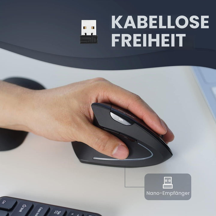 Perixx PERIMICE-713 Ergonomische Linkshänder Maus - Vertikales Design - 2,4GHz - 800/1200/1600 DPI K