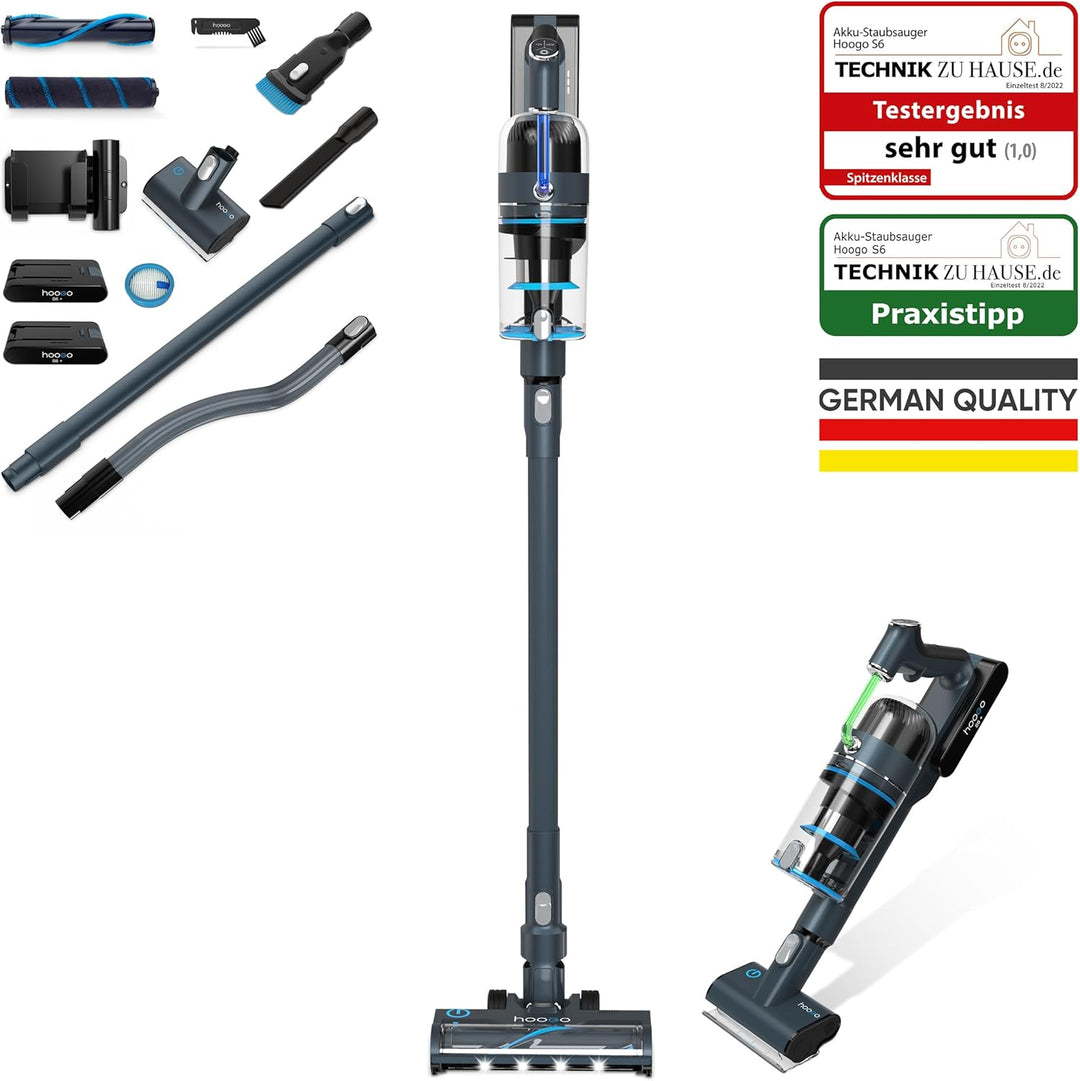 hoogo Akku-Staubsauger S6+ 2in1 | beutellos kabellos | Laufzeit bis zu 100 Min. | Handstaubsauger |