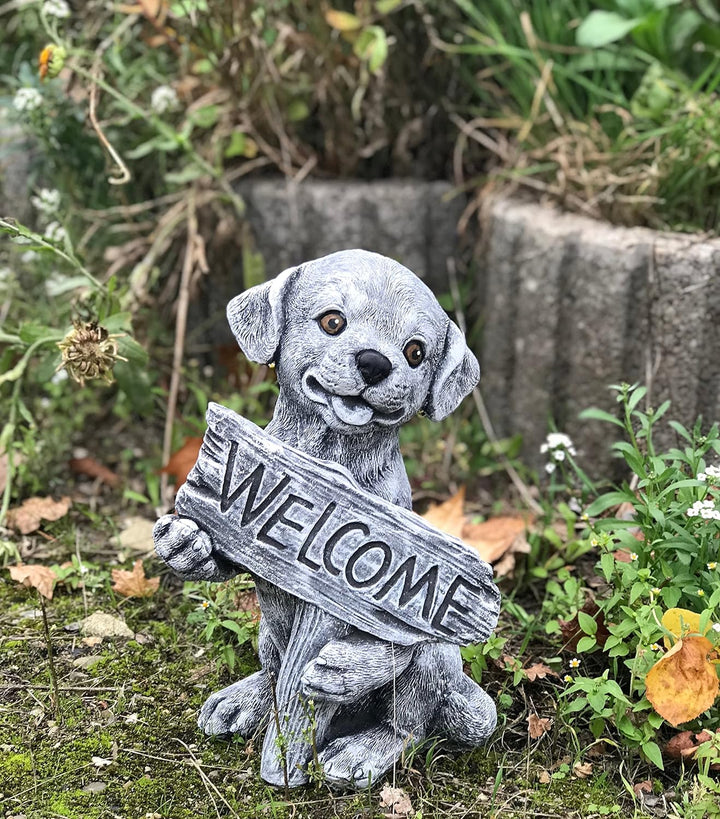 stoneandstyle Steinfigur Hund Welcome Frostfest wetterfest massiver Steinguss