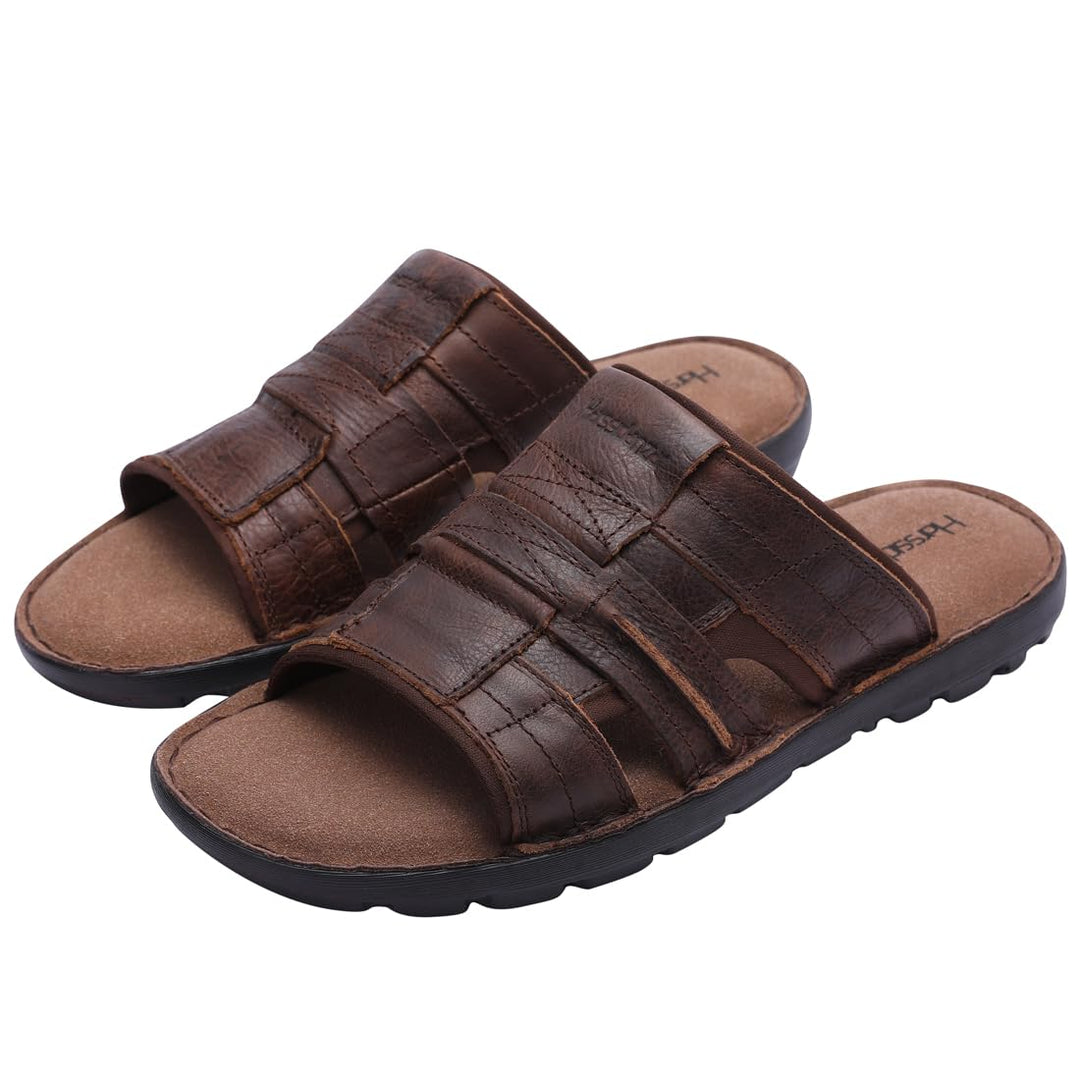 Harssidanzar Slide Sandalen für Männer Leder Bogen Unterstützung Leichte Sommer Herren Sandalen Outd