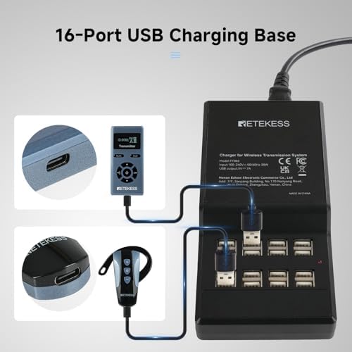 Retekess TT106S Drahtloses Tourguide-System, Ohrbügel-Empfänger, 2.4GHz, One-Touch-Bedienung, USB-La