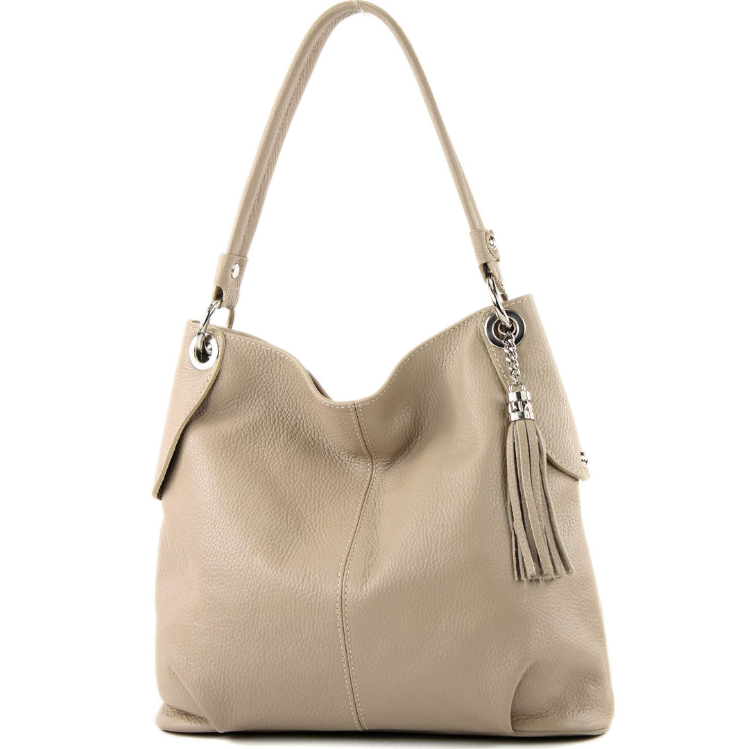 modamoda de T185 Damen Leder Schultertasche, handmade in Italy Graubeige, Graubeige