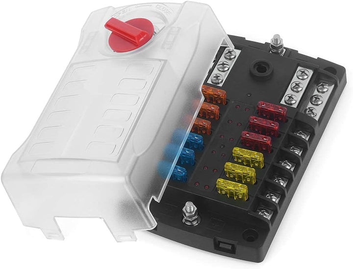 Jtron 12V Sicherungskasten kfz 12-Fach Sicherungshalter, Sicherungsdose Sicherungsträger mit LED-Anz