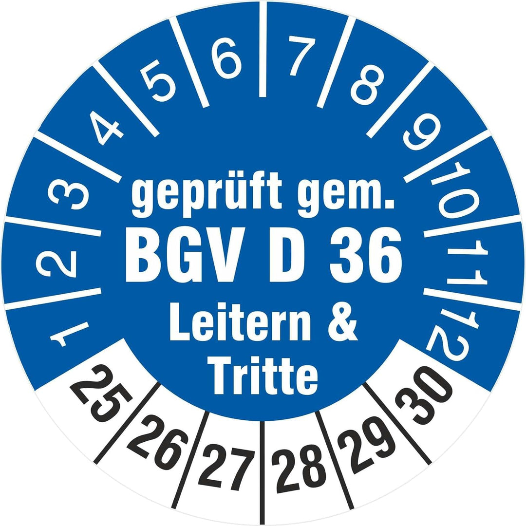 200 Prüfplaketten 30 mm geprüft gem. BGV D 36 Leitern & Tritte 2025-2030 Prüfetiketten 200 30mm Durc