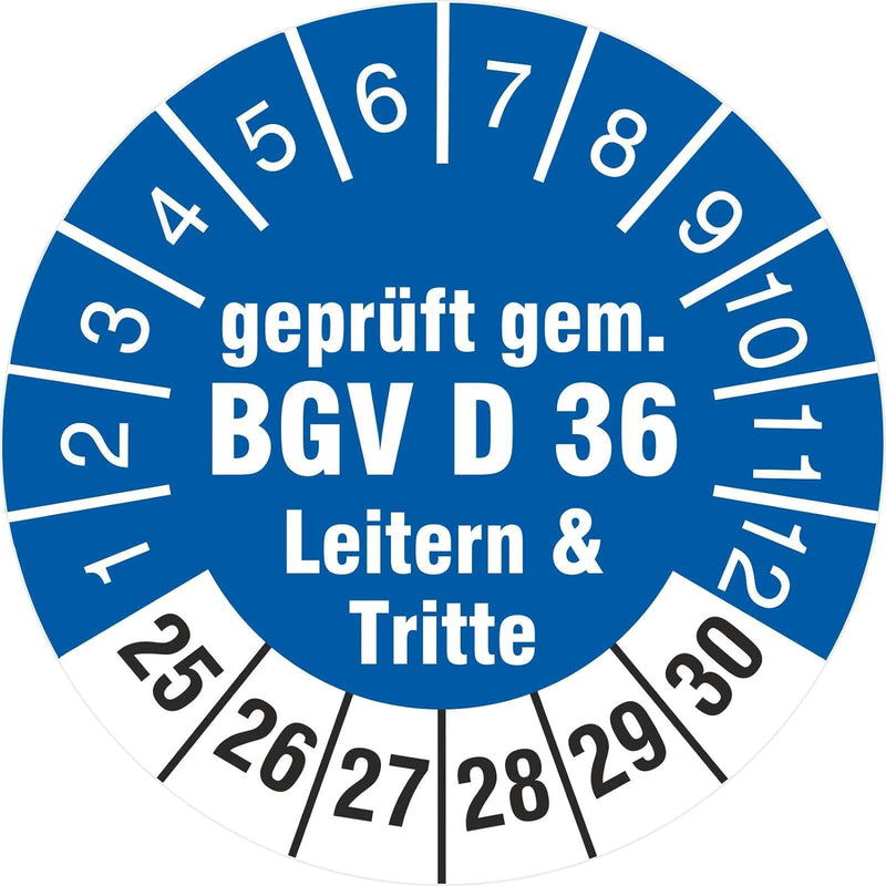 200 Prüfplaketten 30 mm geprüft gem. BGV D 36 Leitern & Tritte 2025-2030 Prüfetiketten 200 30mm Durc