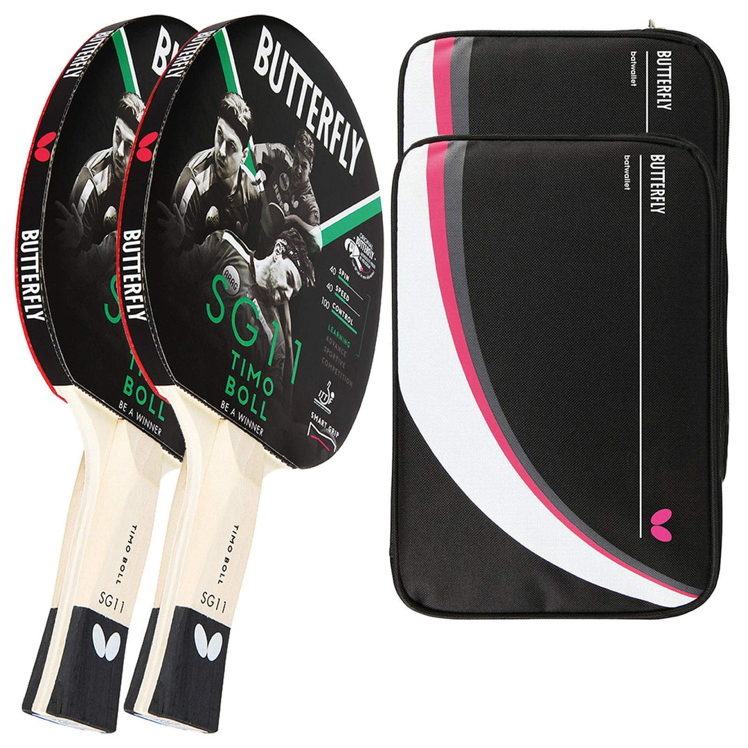 Butterfly Timo Boll 2 x SG11 Tischtennisschläger + 2 x Tischtennishülle Drive Case 2 | Tischtennissc