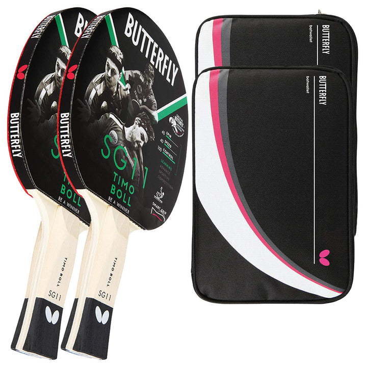 Butterfly Timo Boll 2 x SG11 Tischtennisschläger + 2 x Tischtennishülle Drive Case 2 | Tischtennissc