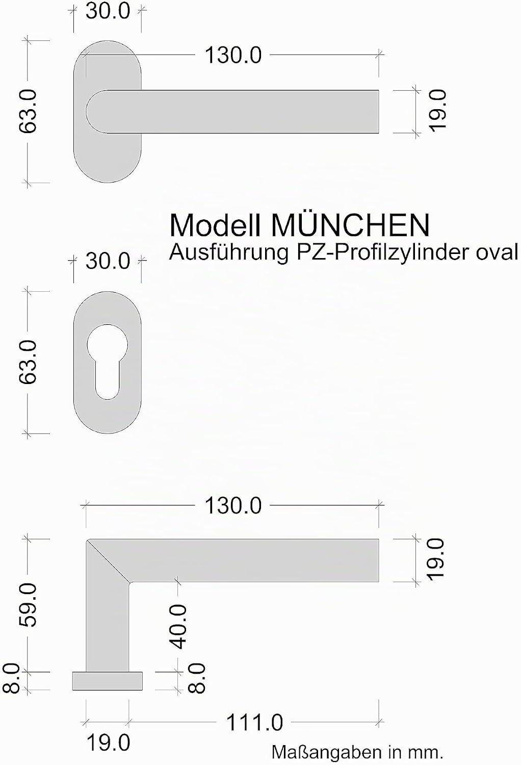 Gedotec Türgriff Zimmertür Türdrücker Edelstahl Türbeschlag L-Form - München | Drückerpaar auf Oval-