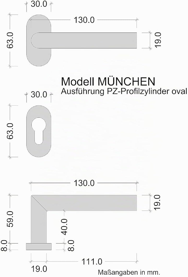 Gedotec Türgriff Zimmertür Türdrücker Edelstahl Türbeschlag L-Form - München | Drückerpaar auf Oval-