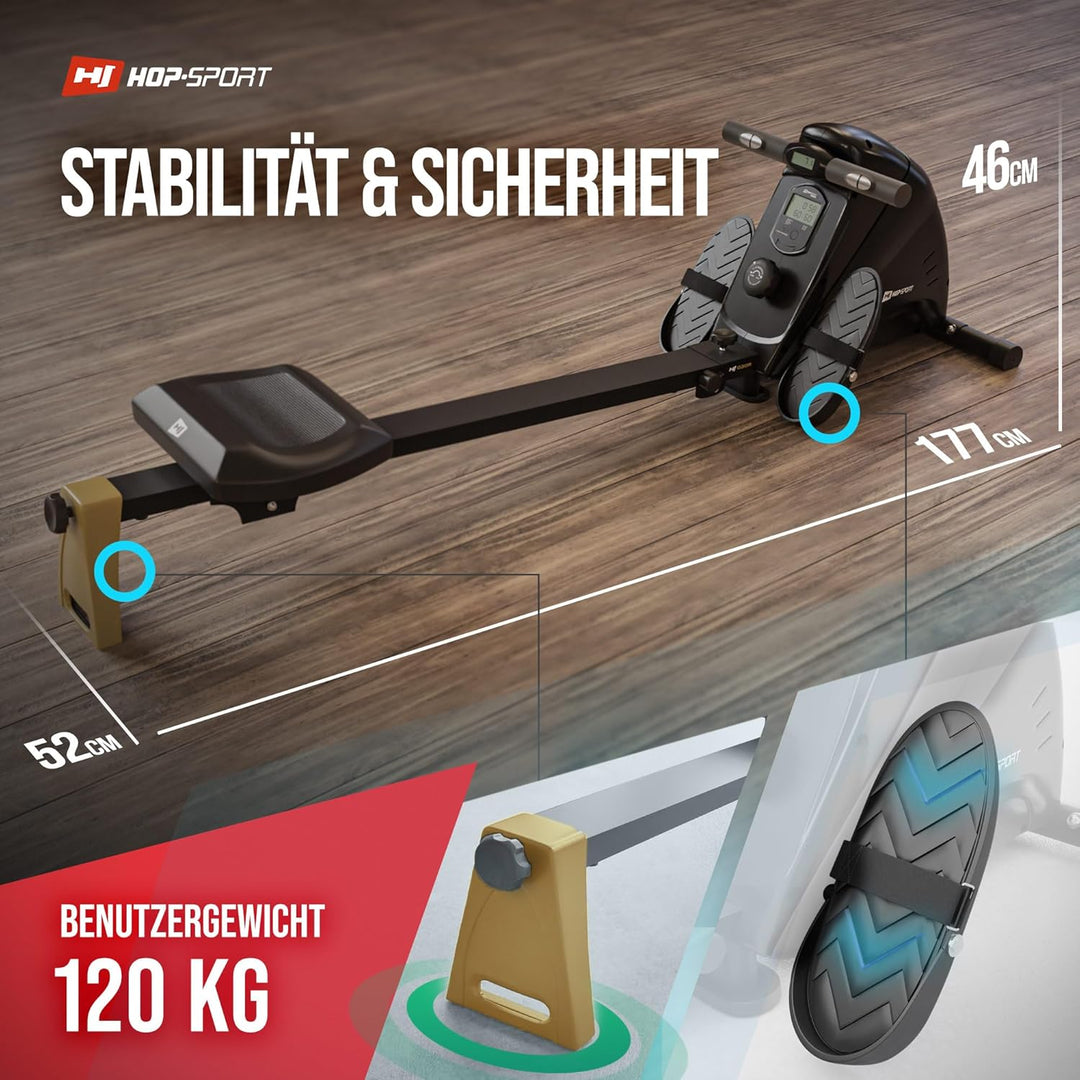 Hop-Sport Rudergerät Boost, Magnetbremssystem, LCD Display, 10 Widerstandsstufen, Klappbar, Cardioge