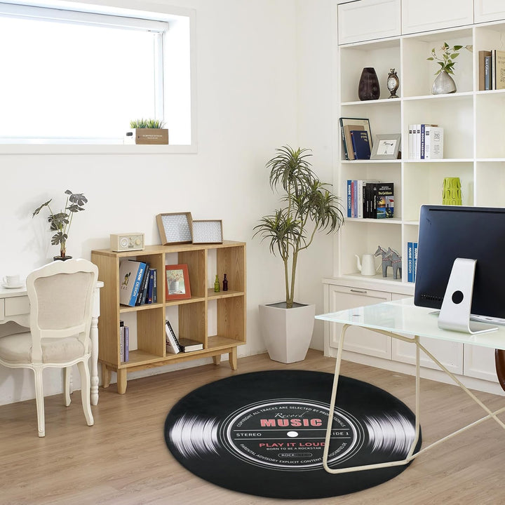 KRIPINC Teppich Rund Schallplatte, Teppich Vinyl, 3D Teppich, Teppich Rund 120, Teppich Kurzflor, Te