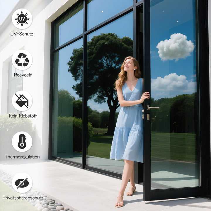 FILMGOO Fensterfolie Sichtschutz Spiegelfolie Fenster Selbstklebend Sonnenschutz Anti-UV Folie Priva