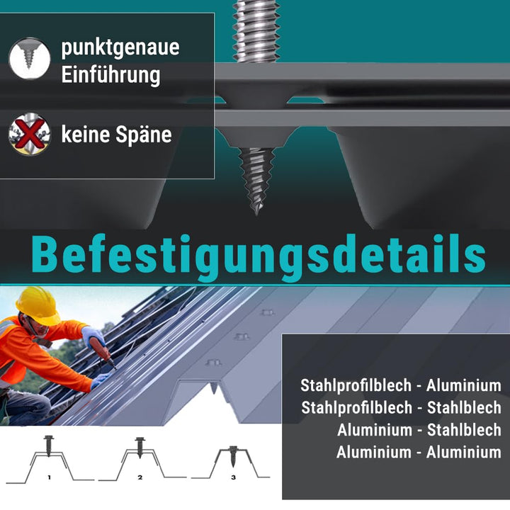 VOOXA 100 Stück Dünnblechschrauben 6,0x38mm, SW8, Bi-Metall Edelstahl A2 mit Stahlspitze, 16mm EPDM