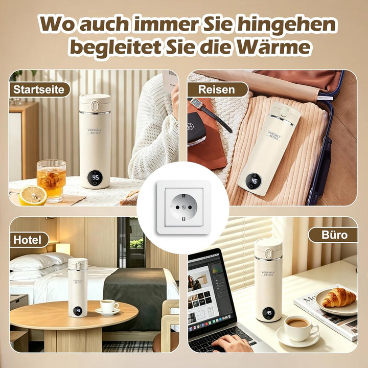 Reise Elektrisch Wasserkocher mit Temperatureinstellung, 500ML Flaschenwärmer Baby Unterwegs Mini Wa