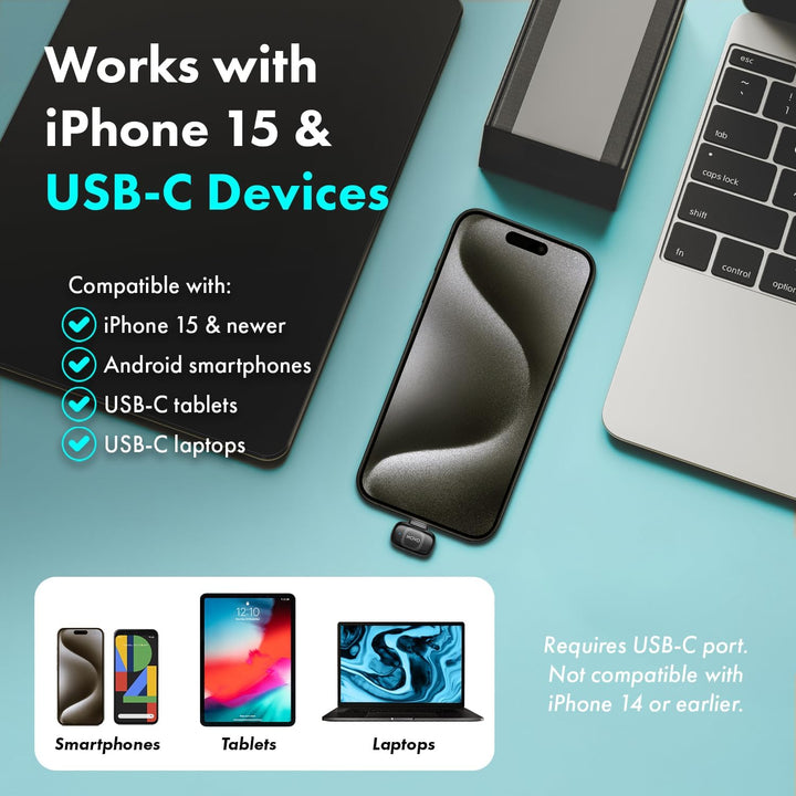 Movo NanoMic Dual USB-C Wireless Mikrofon für iPhone 15/16+, Android, iPad Pro & Laptops - ideal für