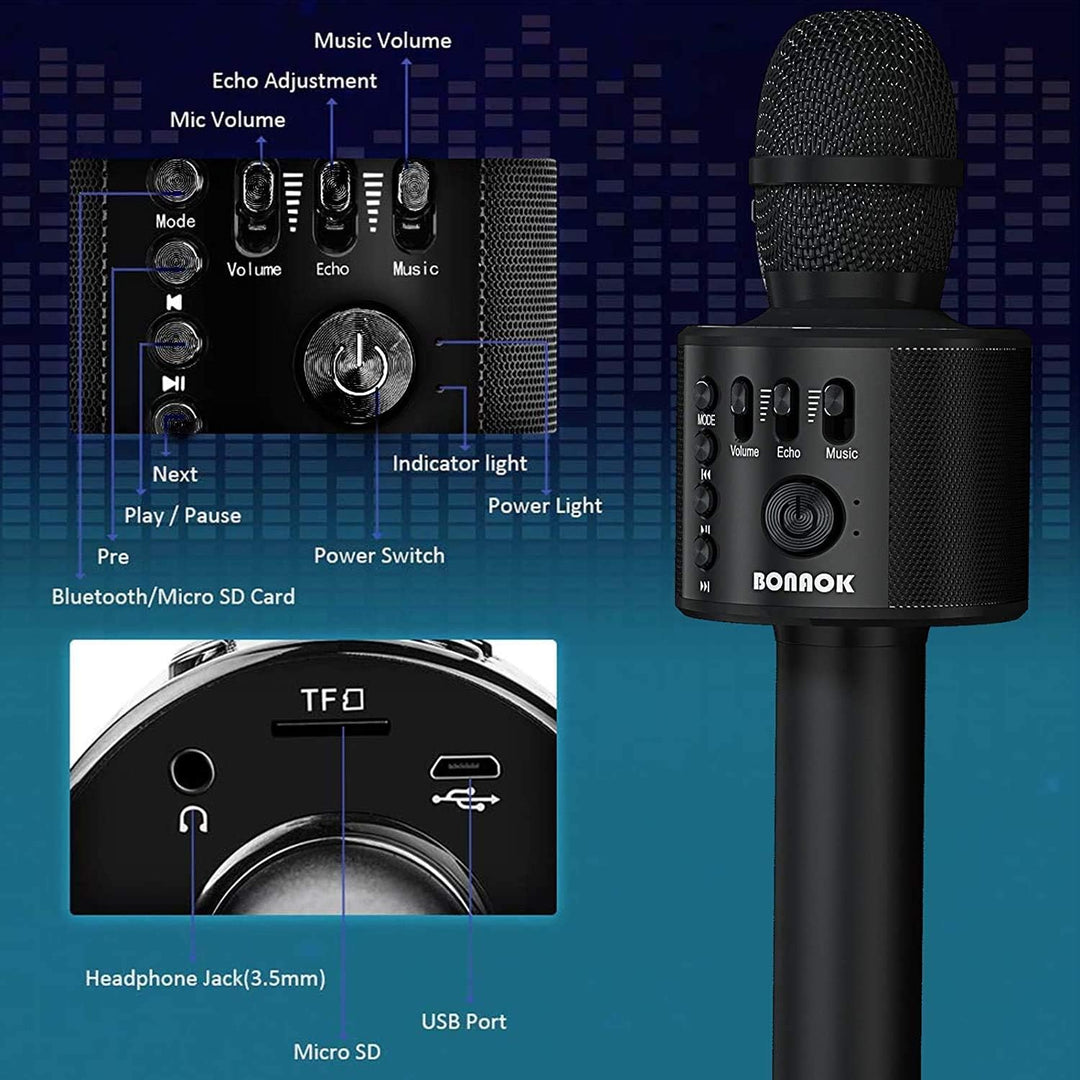 BONAOK Bluetooth Karaoke Mikrophon Erwachsene, Tragbares 3 in 1 Karaoke Mic, Handmikrofon Home Gebur