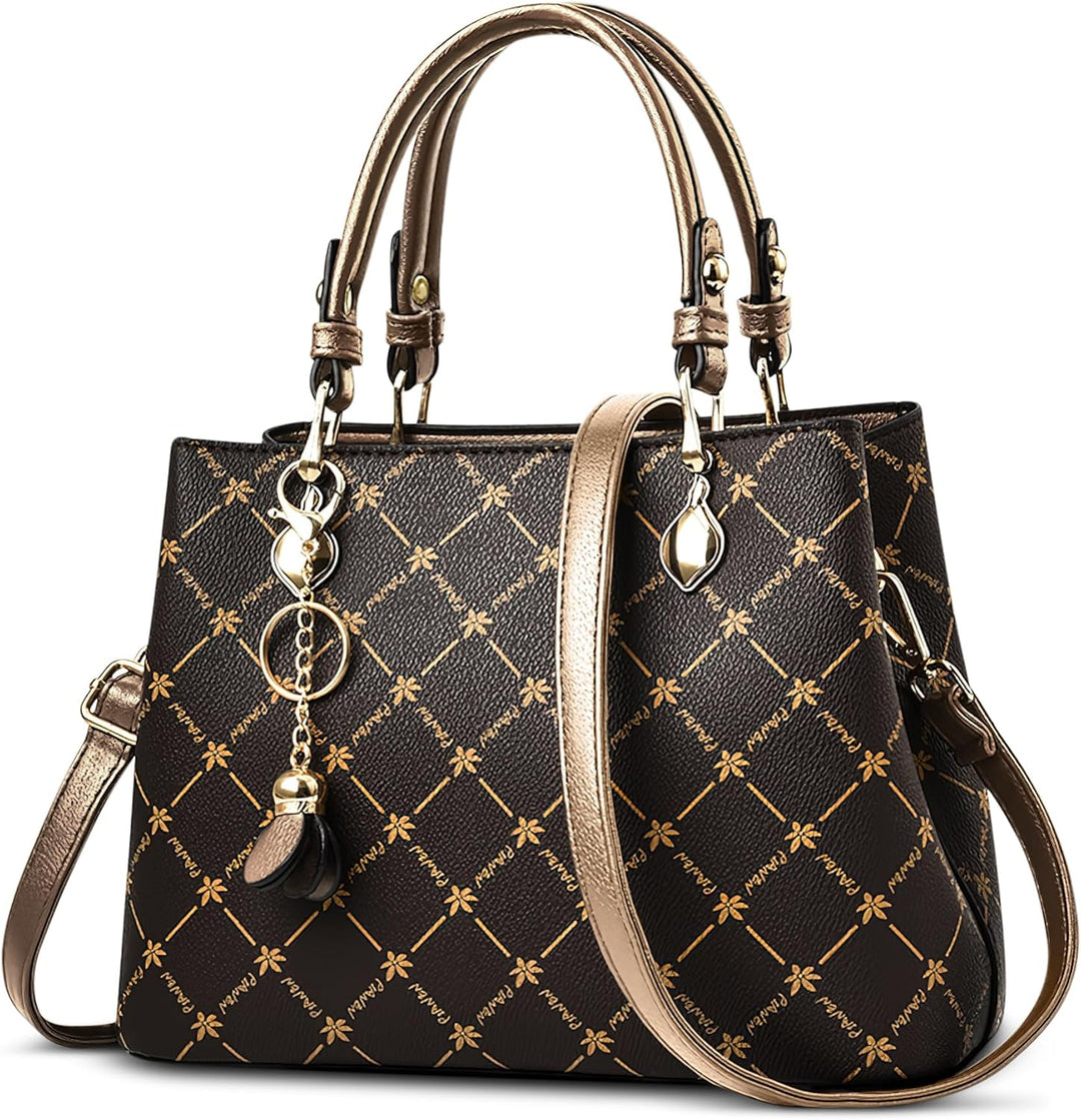 DIRRONA Damen Handtasche Retro Druck Damen Shopper Umhängetasche Lässig Tote Bag PU Leder Grosse Kap