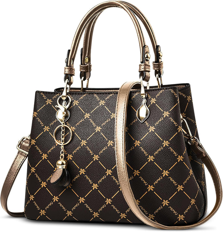 DIRRONA Damen Handtasche Retro Druck Damen Shopper Umhängetasche Lässig Tote Bag PU Leder Grosse Kap