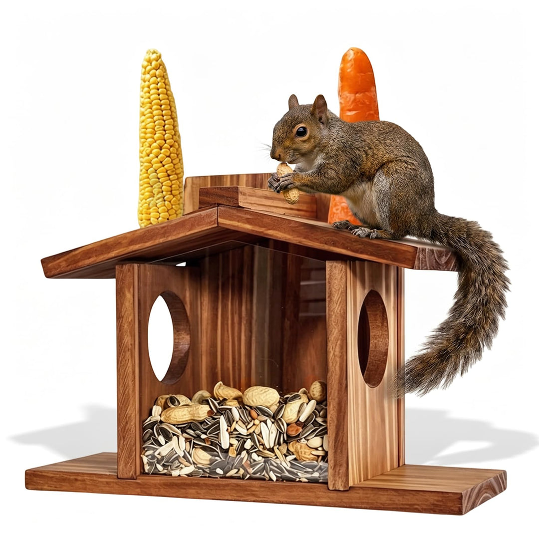Eichhörnchen Futterhaus, Eichhörnchen Haus Wetterfest Eichhörnchenhaus aus Holz mit Runden Transpare