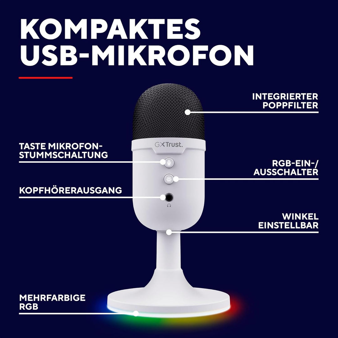 Trust Gaming GXT 236W Yami USB Streaming Mikrofon PC Podcast Twitch Discord ASMR YouTube 5, Kondensa