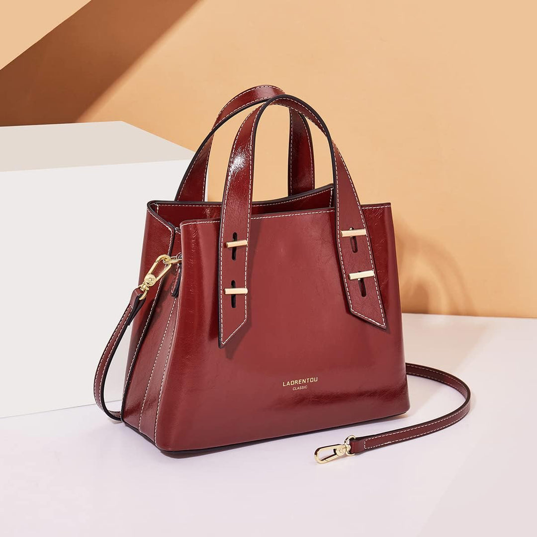 LAORENTOU Damen-Handtasche aus echtem Leder mit Tragegriff oben 01-1 Rot (Kleine Grösse), 01-1 Rot (