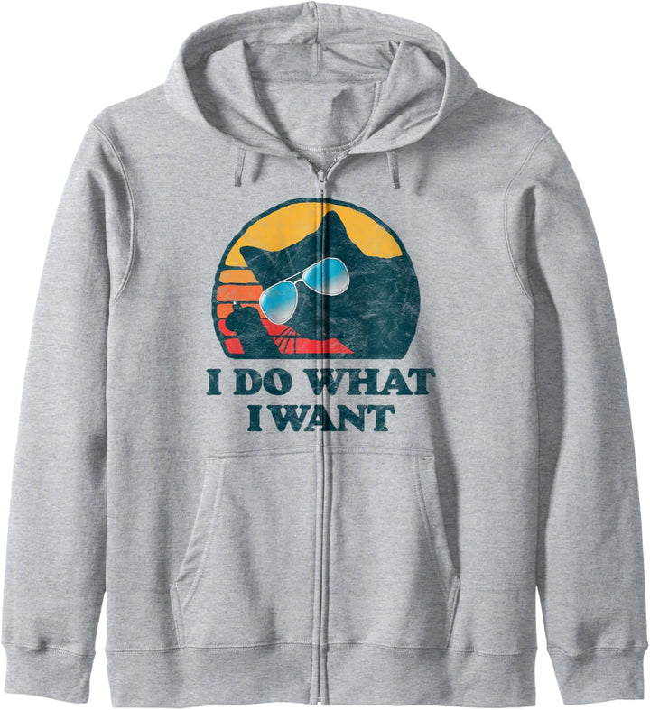 Funny Cat I Do What I Want Middle Finger & 80s Sunglasses Kapuzenjacke