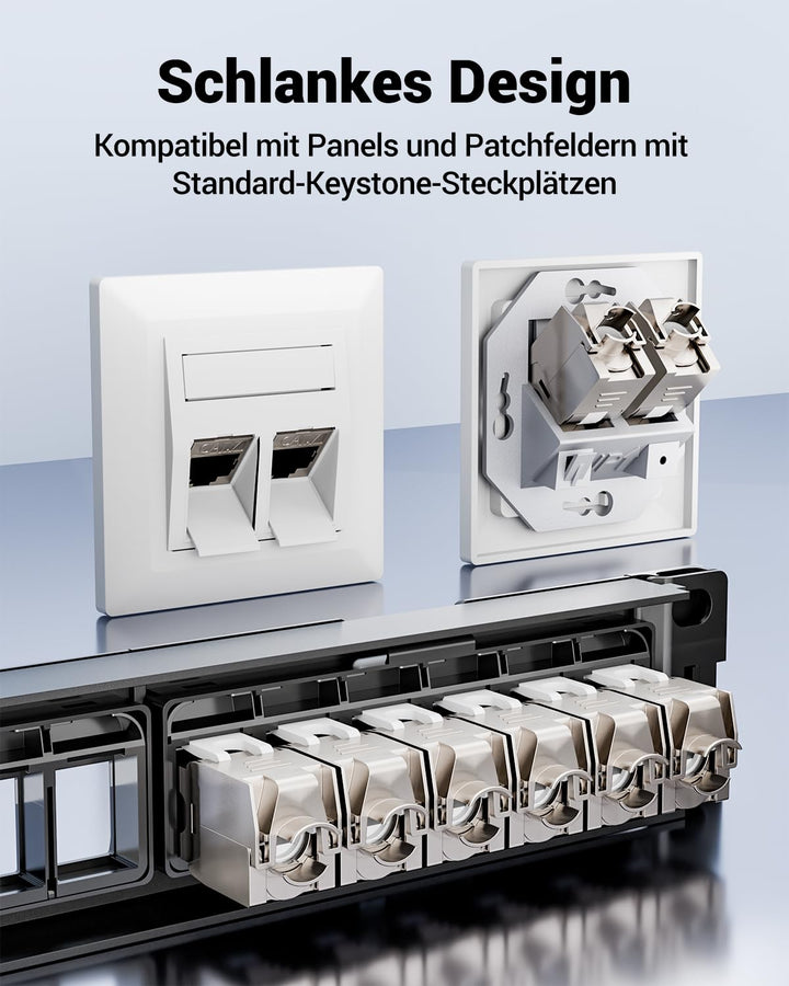 VCELINK 8x CAT7 Keystone RJ45 Modul Buchse, für LAN Kabel 10 Gbit/s bis 600 MHz AWG 22-24 & PoE, Wer