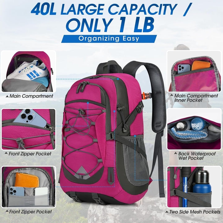 IGOLUMON Wanderrucksack Herren Damen 40L Wasserdichter Rucksack Leicht Faltbarer Reiserucksack Trekk