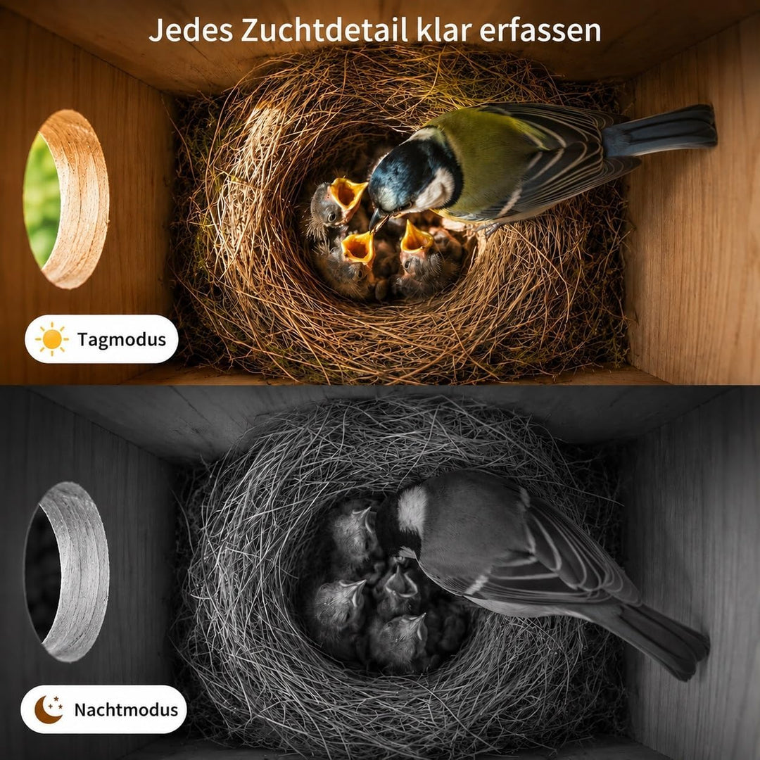 Vogelhaus mit Kamera, 5MP HD Nistkasten für draussen, 2,4G WiFi & App Benachrichtigung, Beobachten S