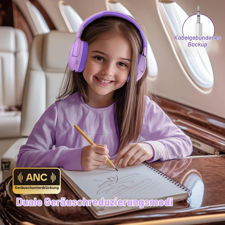iClever Noise Cancelling Kopfhörer Kinder Bluetooth, 60H Spielzeit, 80dBA Sichere Lautstärke, Bequem