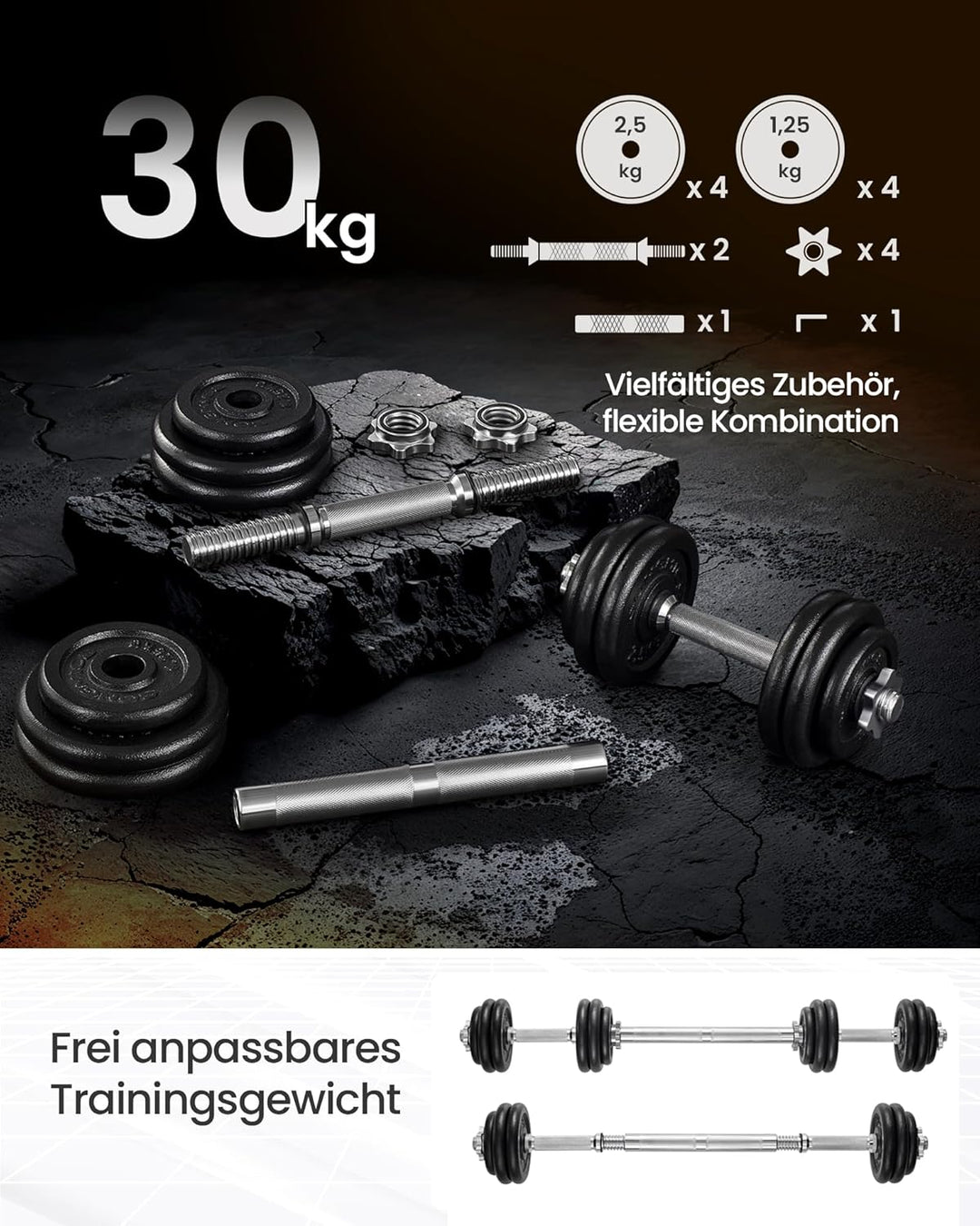 SONGMICS 2-in-1-Hanteln, 2er Set, Hantelset aus Gusseisen, verstellbar, Kurzhantelset mit Verbindung