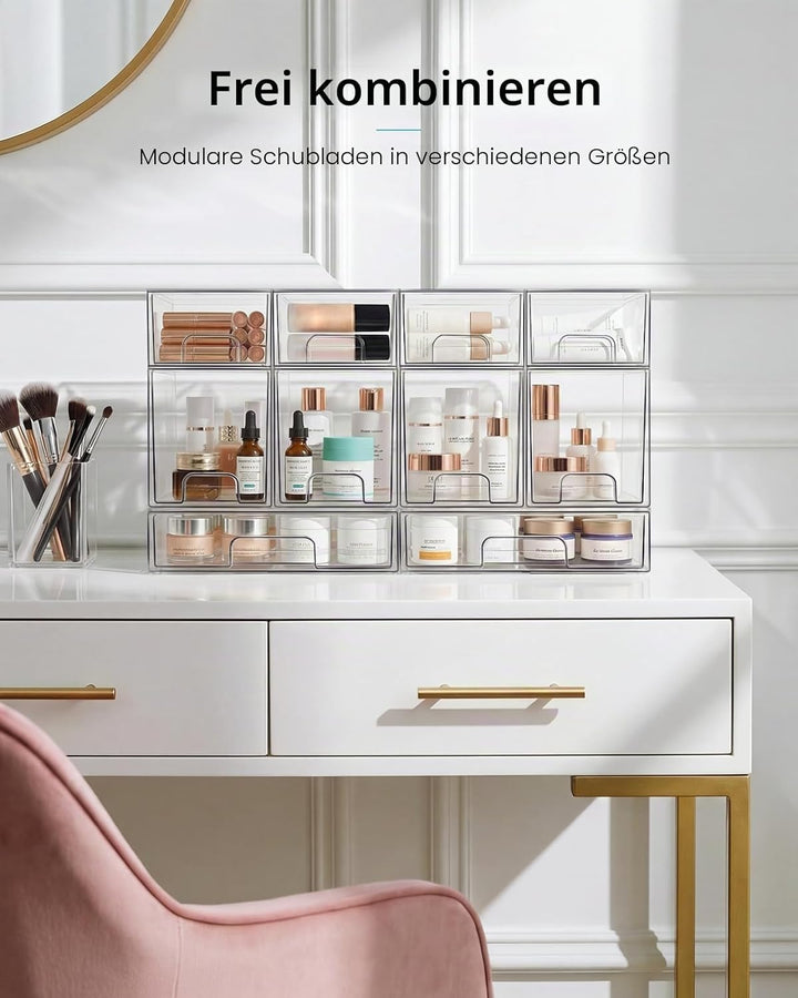 Vtopmart 2er-Set Kleine Schubladen Organizer, Transparent Badezimmer Organizer mit 16 rutschfeste Ma