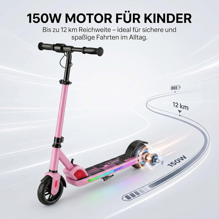 Caroma Elektroroller für Kinder von 6-12 Jahren, 150W Motor bis 16 km/h E Scooter, Faltbarer E Rolle