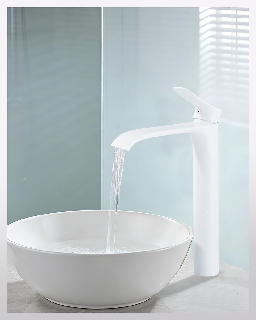 Bad Wasserhahn Weiss Wasserfall Badarmatur Hoch Waschtischarmatur Einhebel Mischbatterie aus Messing