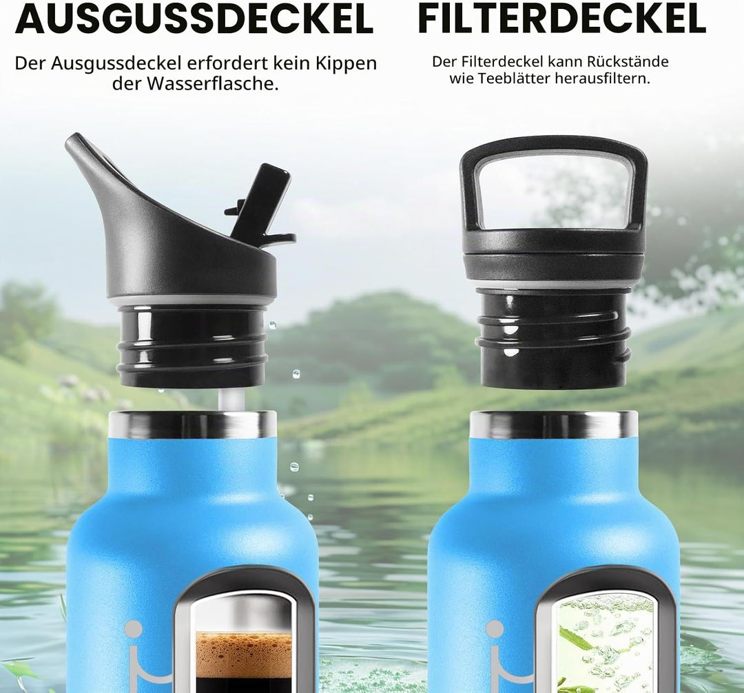 HoneyHolly Trinkflasche 1L, BPA-Frei, Trinkflasche Edelstahl, Thermosflasche, Auslaufsichere Isolier
