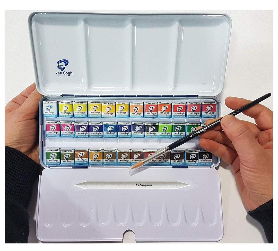 36 Näpfchen Feine Van Gogh Künstler Aquarellfarben im Metall Aquarellkasten incl. Pinsel und Mischpa