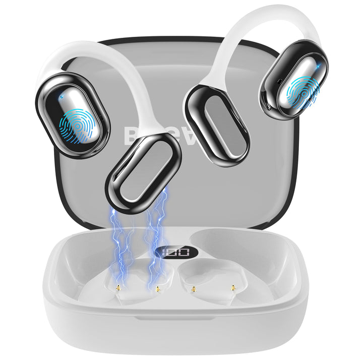 BUGANI Open Ear Kopfhörer, Ohrhaken Kopfhörer Kabellos Bluetooth IPX6 Wasserdicht, 30H Laufzeit, Blu