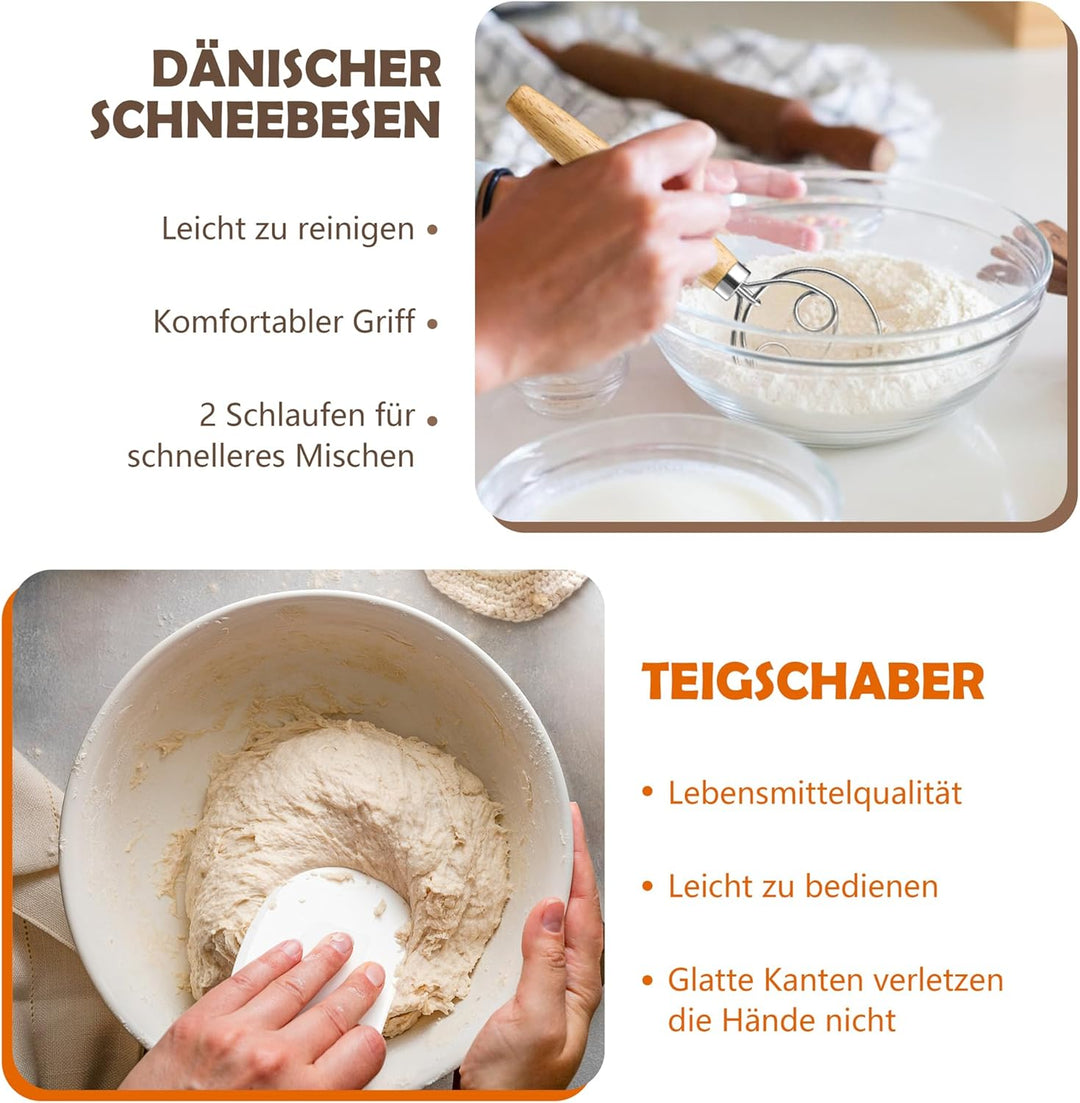 HaWare Gärkörbchen, Gärkorb Brot Set (25cm Oval & 23cm Rund) mit Futter, Bäckermesser, Dänischer Sch