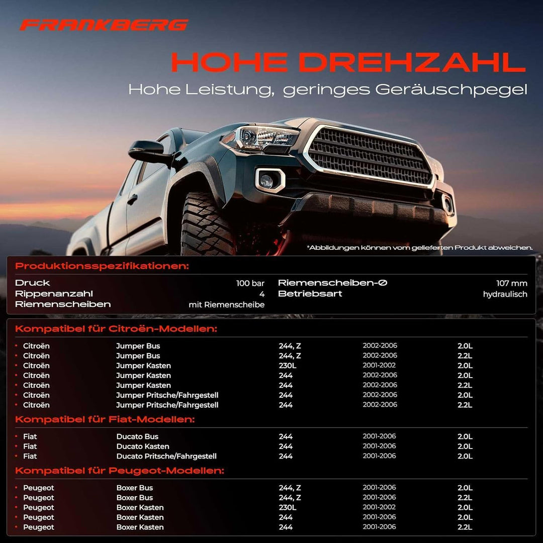 Frankberg Servopumpe Hydraulikpumpe Lenkung Kompatibel mit Jumper 230L 244 Z 2.0L 2.2L 2001-2006 Duc