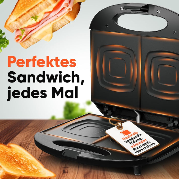 Clatronic® Sandwichmaker | für viereckige Sandwichplatten | Sandwichtoaster mit Antihaftbeschichtung