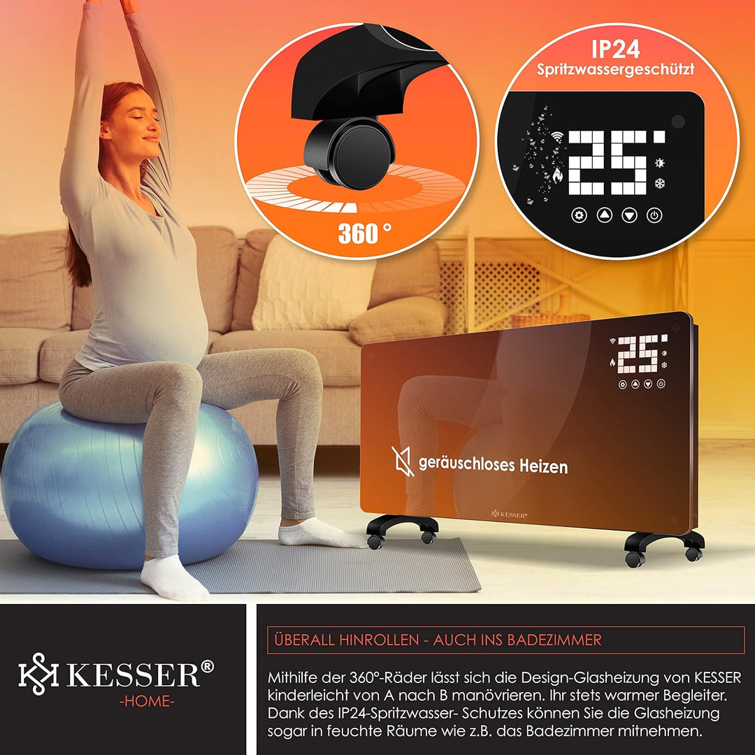 KESSER® Glaskonvektor Glasheizung Elektroheizkörper APP WiFi Funktion Inkl. Fernbedienung Elektrohei