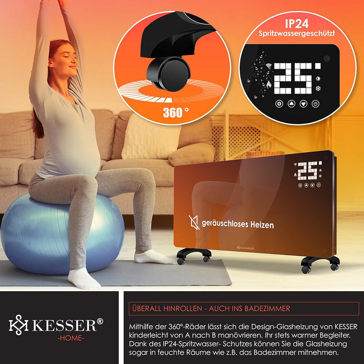KESSER® Glaskonvektor Glasheizung Elektroheizkörper APP WiFi Funktion Inkl. Fernbedienung Elektrohei