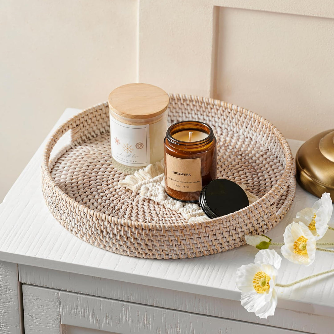 Jungle Culture Rattan-Serviertablett 30cm / 11,8" • Gewebte Serviertabletts mit Griffen für zu Hause