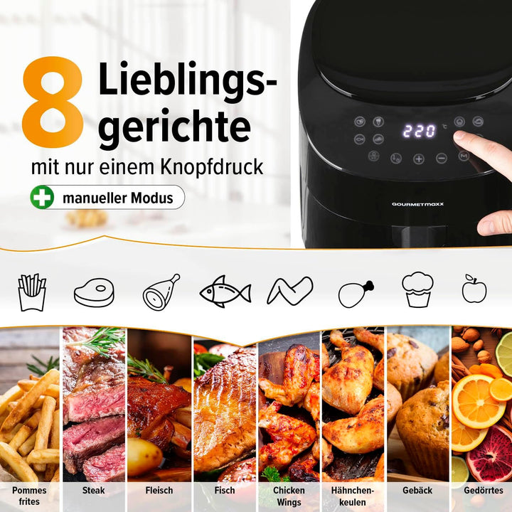 GOURMETmaxx Heissluftfritteuse | 4,5L Airfryer | Timer & Touchscreen | Fritteuse mit 9 Funktionen &