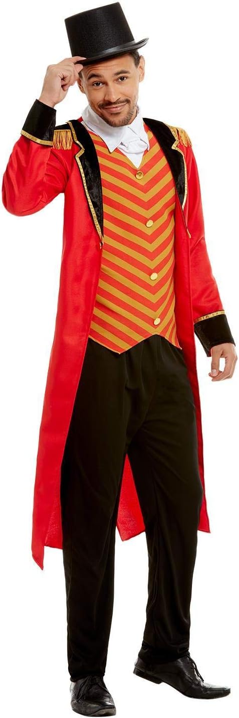 Smiffys Deluxe Ringmaster Kostüm Rot mit Jacke, Mock Shirt &amp; Hose, Zirkus Verkleidung Erwachsene Dre