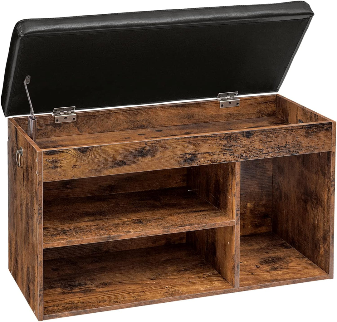 HOOBRO Schuhbank, Sitzbank, 3 offene Fächer, 82 x 31,5 x 46,5 cm, gepolstert, Stauraum unter der Sit