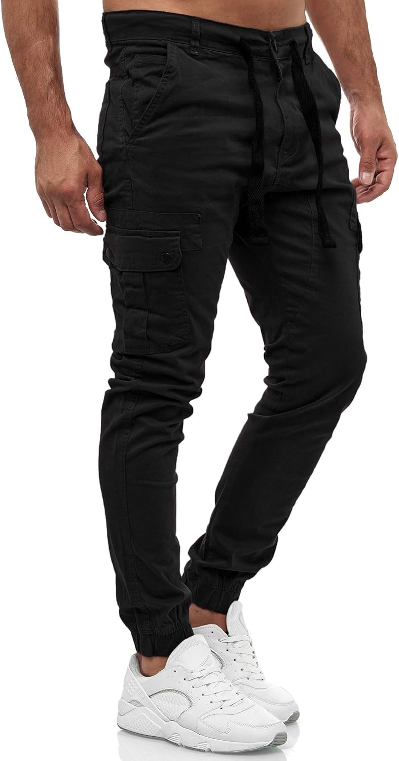 Cargohose Herren Cargo Hose Jogger Chino Regular Fit Jeans 18525, Schwarz