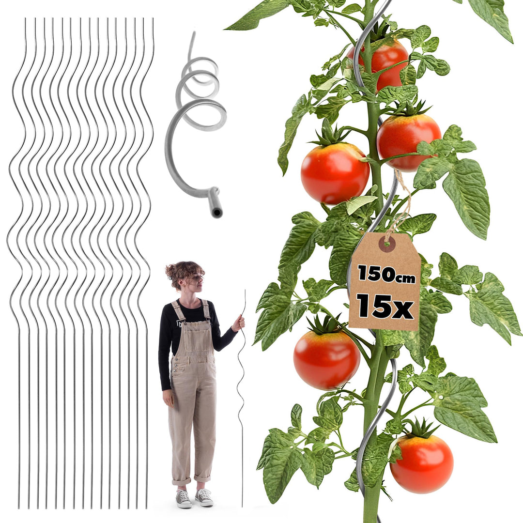 KADAX Tomatenspiralstäbe 150 cm x 6 mm, 15 Stück, Tomatenstäbe aus Aluminium, Tomaten Rankhilfe, Tom