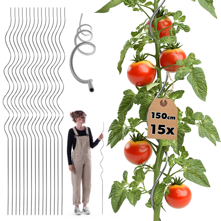 KADAX Tomatenspiralstäbe 150 cm x 6 mm, 15 Stück, Tomatenstäbe aus Aluminium, Tomaten Rankhilfe, Tom